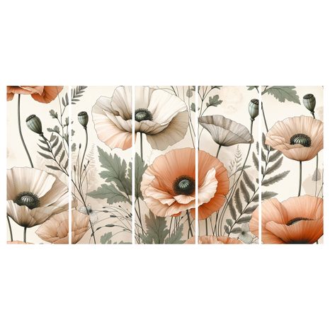 5-TEILIGES WANDBILD ZARTE MOHNBLUMEN - BILDER MOHNBLUME - BILDER