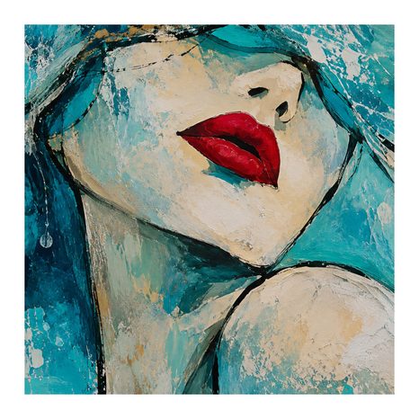 TABLEAU SUR TOILE – VISAGE FÉMININ ABSTRAIT EN TURQUOISE - TABLEAUX DE FEMMES - TABLEAUX