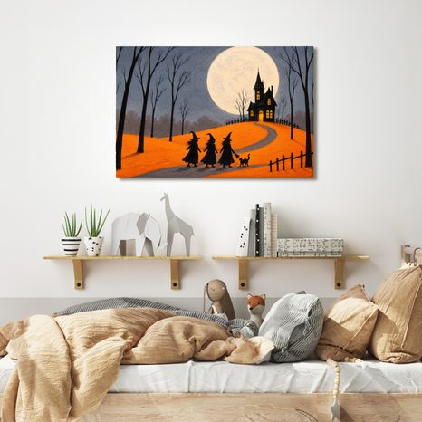 QUADRO SU TELA – STREGA SOTTO LA LUNA PIENA - QUADRI HALLOWEEN E HORROR - STAMPE E QUADRI