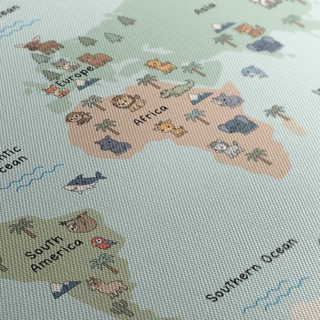 OBRAZ SVĚT ZVÍŘAT NA MAPĚ - DĚTSKÉ MAPY - OBRAZY