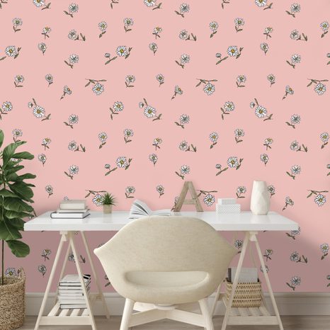 SAMOLEPÍCÍ TAPETA RŮŽOVÉ POZADÍ S BÍLÝMI KVÍTKY - VZOROVANÉ TAPETY - TAPETY