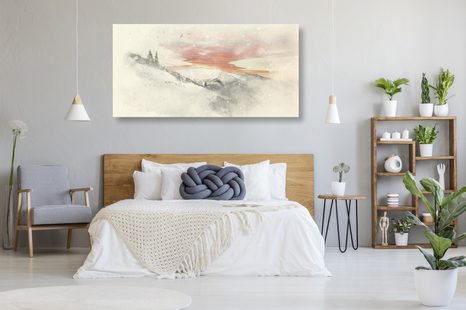 CANVAS SCHILDERIJ ONDERGAANDE ZON BOVEN BESNEEUWDE BERGEN - SCHILDERIJEN - MEGA UITVERKOOP TOT 70% 🔥