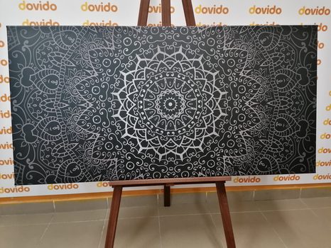 OBRAZ VINTAGE MANDALA W STYLU INDYJSKIM W WERSJI CZARNO-BIAŁEJ - OBRAZY CZARNO-BIAŁE - OBRAZY