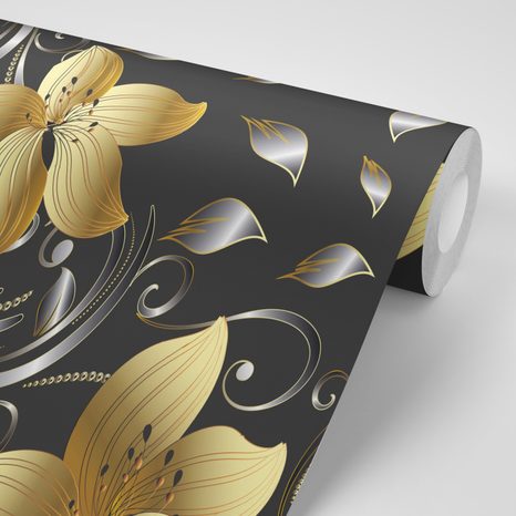SELF ADHESIVE WALLPAPER LUXURIOUS GOLDEN LILY - WALLPAPERS - 🔥 TOTAL SALE 🔥