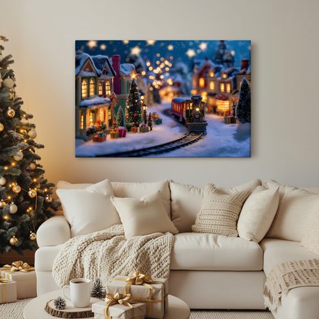 WANDBILD WEIHNACHTSDORF MIT ZUG - WEIHNACHTS- UND WINTERBILDER - BILDER