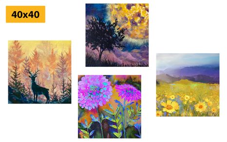 BILDER-SET ÖLGEMÄLDE-IMITATION HIRSCH IN DER NATUR - BILDERSETS - BILDER