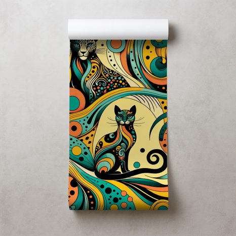 FOTOTAPETE BUNTE ABSTRAKTE KATZEN - TAPETEN MIT TIERMOTIVEN - TAPETEN