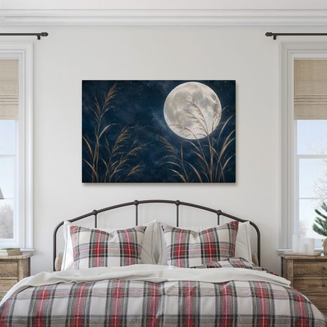 TABLEAU SUR TOILE – NUIT AU CLAIR DE LUNE DANS LES ROSEAUX DORÉS - TABLEAUX MOIS - TABLEAUX