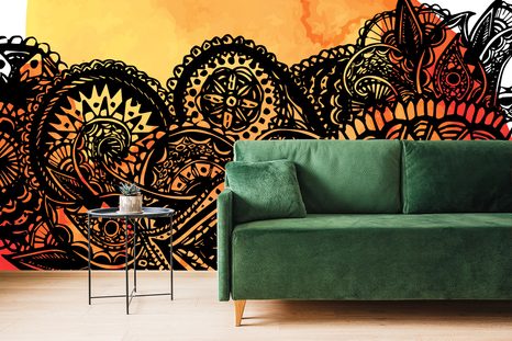 SAMOLEPÍCÍ TAPETA MANDALA ORANŽOVÝ AKVAREL - SAMOLEPÍCÍ TAPETY - TAPETY