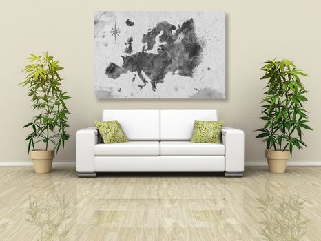 OBRAZ RETRO MAPA EVROPY V ČERNOBÍLÉM PROVEDENÍ - OBRAZY MAPY - OBRAZY