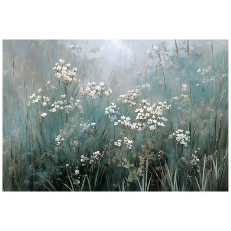 FOTOTAPET FLORI ALBE DELICATE PE FUNDAL VERDE-ALBASTRU - TAPET FLORI - TAPETURI