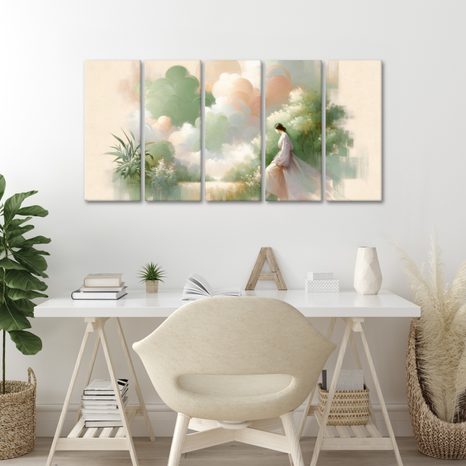 5-DÍLNÝ OBRAZ NĚŽNÁ POSTAVA MEZI KVĚTY - OBRAZY ŽENY - OBRAZY