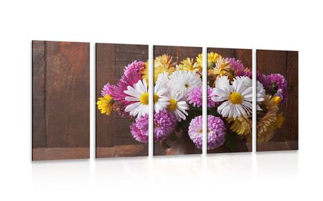 5 PART PICTURE WITH AUTUMN CHRYSANTHEMUMS