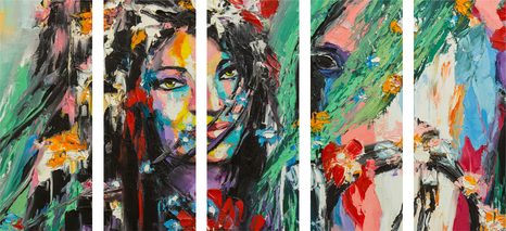 5-DÍLNÝ OBRAZ OLEJOMALBA ŽENA A KŮŇ - OBRAZY LIDÍ - OBRAZY