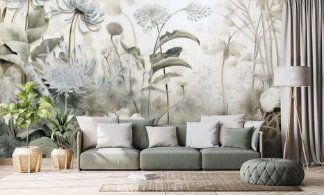 SAMOLEPIACA TAPETA KVETY ZAHALENÉ PRÍRODOU S MODRÝM KONTRASTOM - SAMOLEPIACE TAPETY - TAPETY