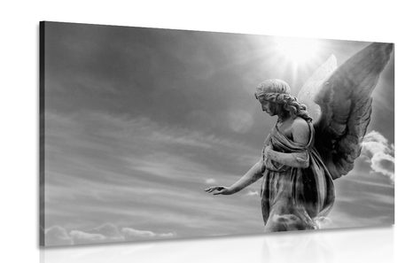 CANVAS PRINT BEAUTIFUL BLACK AND WHITE ANGEL IN THE SKY - BLACK AND WHITE PICTURES - PICTURES