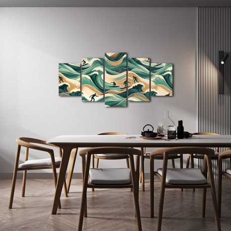 5-TEILIGES WANDBILD MEERESWELLEN UND SURFEN - BILDER MEER UND STRAND - BILDER