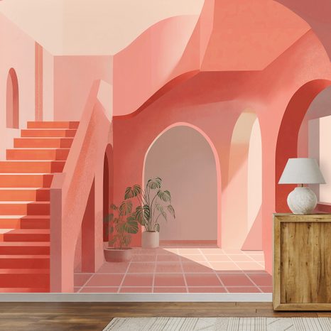 SELBSTKLEBENDE TAPETE ABSTRAKTE ROSA ARCHITEKTUR - STREET-ART-TAPETEN - TAPETEN