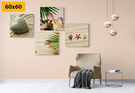 CANVAS PRINT SET STILL LIFE OF A SANDY BEACH - SET OF PICTURES - PICTURES