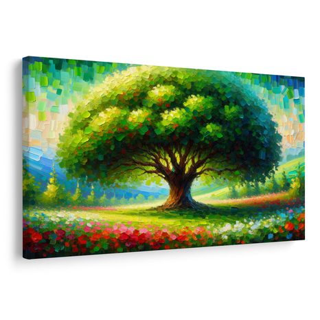 OBRAZ BAREVNÝ STROM ŽIVOTA NA LOUCE - OBRAZY STROMY ŽIVOTA - OBRAZY