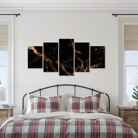 5-DÍLNÝ OBRAZ ZLATÉ ŽÍLY V TEMNOTĚ - MARBLE PICTURES - PICTURES