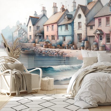 FOTOTAPETE PASTELLFARBENE KÜSTENHÄUSER - TAPETEN VON STÄDTEN - TAPETEN