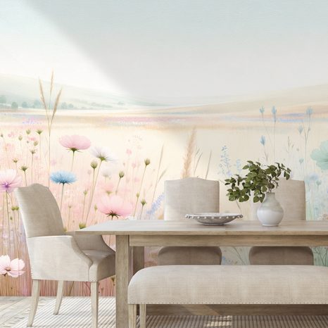 SAMOLEPÍCÍ TAPETA PASTELOVÉ KVĚTY NA LOUCE - TAPETY KVĚTINY - TAPETY