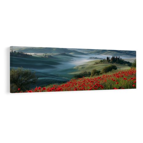 WANDBILD LANDSCHAFT MIT NEBLIGEM TAL - WANDBILDER FELDER UND WIESEN - BILDER