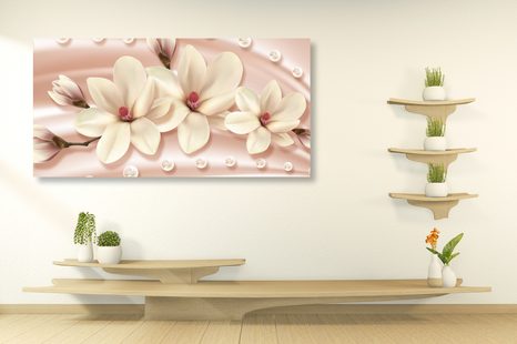 WANDBILD LUXURIÖSE MAGNOLIE MIT PERLEN - BILDER BLUMEN - BILDER