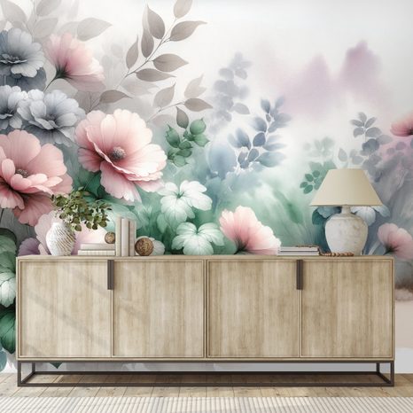 TAPETA AKVARELOVÉ PASTELOVÉ KVĚTINY - TAPETY KVĚTINY - TAPETY