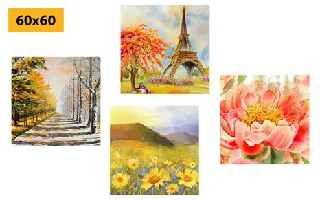 SET OBRAZŮ OLEJOMALBA V ROMANTICKÉM PROVEDENÍ - SESTAVY OBRAZŮ - OBRAZY