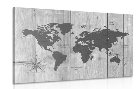 CANVAS PRINT GRAY MAP ON A WOODEN BACKGROUND - PICTURES OF MAPS - PICTURES