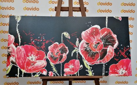 WANDBILD ROTE MOHNBLUMEN AUF SCHWARZEM HINTERGRUND - BILDER BLUMEN - BILDER