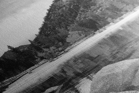 WANDBILD SEE IN WUNDERSCHÖNER NATUR IN SCHWARZ-WEISS - SCHWARZ-WEISSE BILDER - BILDER