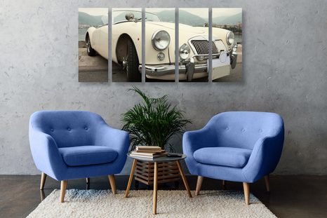5-DIELNY OBRAZ BIELY LUXUSNÝ VETERÁN - OBRAZY AUTÁ - OBRAZY