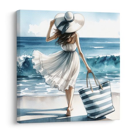 WANDBILD SOMMERLICHER SPAZIERGANG AM STRAND - BILDER MEER UND STRAND - BILDER