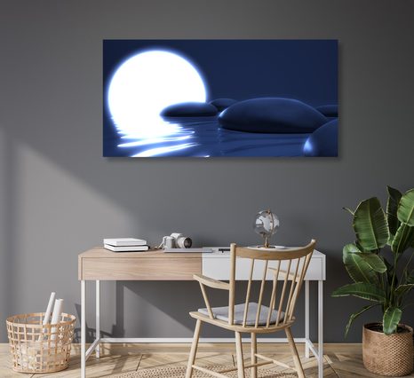 OBRAZ ZEN KAMENY A ÚPLNĚK MĚSÍCE - OBRAZY FENG SHUI - OBRAZY