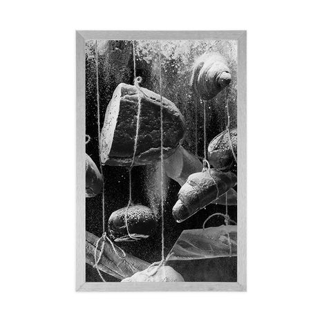 POSTER AM SEIL HÄNGENDES GEBÄCK IN SCHWARZ-WEISS - SCHWARZ-WEISS - POSTER