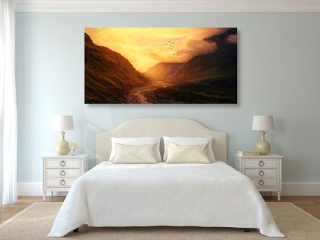 SLIKA SONČNI ZAHOD NAD GORO - SLIKE NARAVE IN POKRAJINE - SLIKE