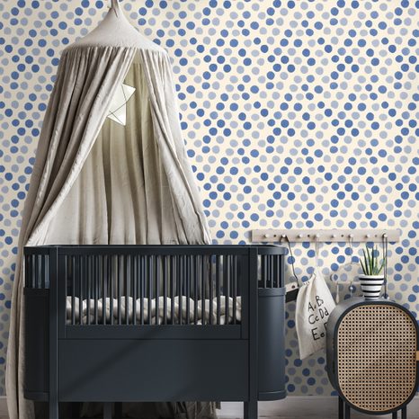 SAMOLEPÍCÍ TAPETA MODRÉ PUNTÍKY NA BÉŽOVÉM POZADÍ - DĚTSKÉ TAPETY - TAPETY