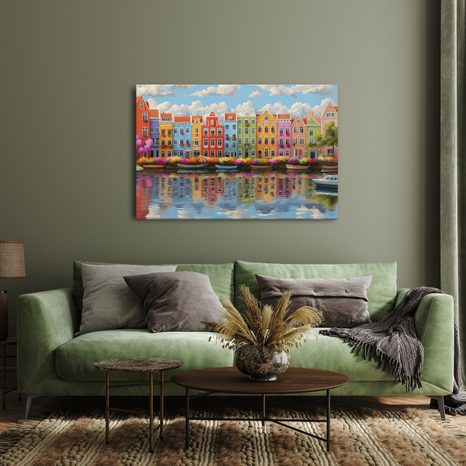 WANDBILD BUNTE HÄUSER AM KANAL - BUNTE HÄUSER - BILDER