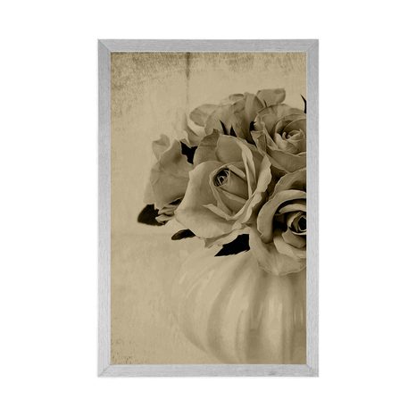 POSTER – ROSE NEL VASO IN SEPPIA - NERO E BIANCO - POSTER