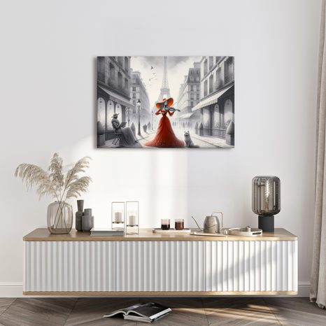 OBRAZ PAŘÍŽSKÁ ULICE S HOUSLISTKOU - OBRAZY ŽENY - OBRAZY