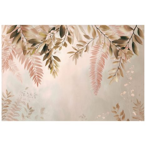 PAPIER PEINT AUTOCOLLANT – FEUILLES ROSES ET BEIGES DÉLICATES - PAPIER PEINT FEUILLES - PAPIERS PEINTS PANORAMIQUES