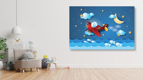 QUADRO SU TELA – VOLO CON AEROPLANINO - QUADRI PER BAMBINI - STAMPE E QUADRI