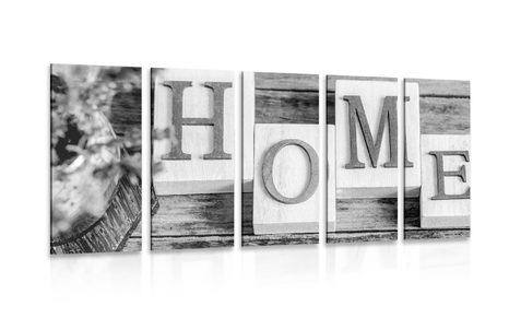 5-PIECE CANVAS PRINT LETTERS HOME IN BLACK AND WHITE - BLACK AND WHITE PICTURES - PICTURES