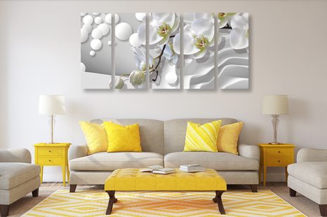 5-DIELNY OBRAZ ORCHIDEA NA ABSTRAKTNOM POZADÍ - OBRAZY KVETOV - OBRAZY