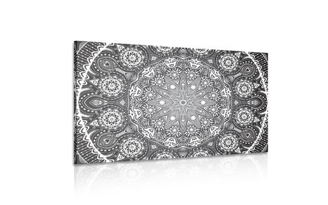 OBRAZ OKRASNÁ MANDALA S KRAJKOU V ČERNOBÍLÉM PROVEDENÍ - ČERNOBÍLÉ OBRAZY - OBRAZY