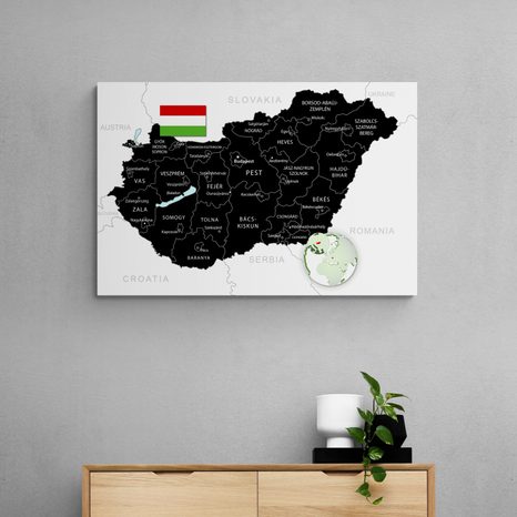 QUADRO IN SUGHERO – MAPPA DELL'UNGHERIA NERA STILOSA - QUADRI SU SUGHERO - STAMPE E QUADRI