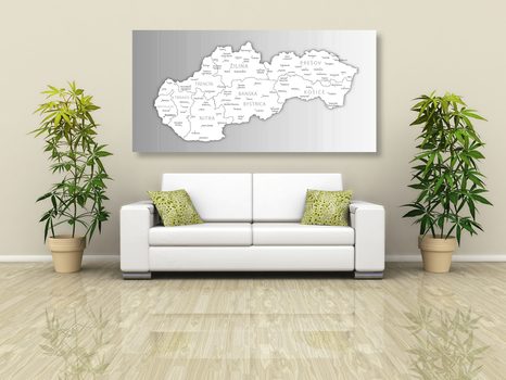 TABLOU HARTĂ ALB-NEGRU A SLOVACIEI - TABLOURI CU HĂRȚI - TABLOURI